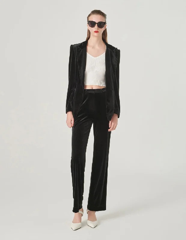 MARYLING Black Waisted Velvet Blazer Women's Trendy Blazer