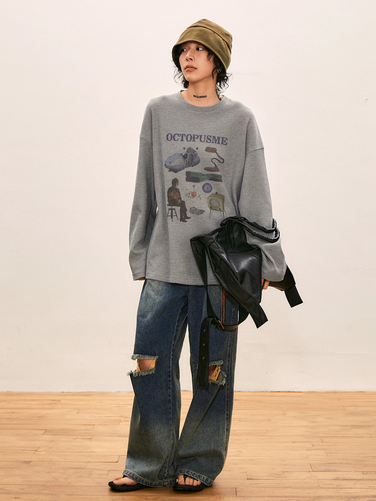 octopusme Oversized Graphic Sweatershirt Fitted Loose Oversized