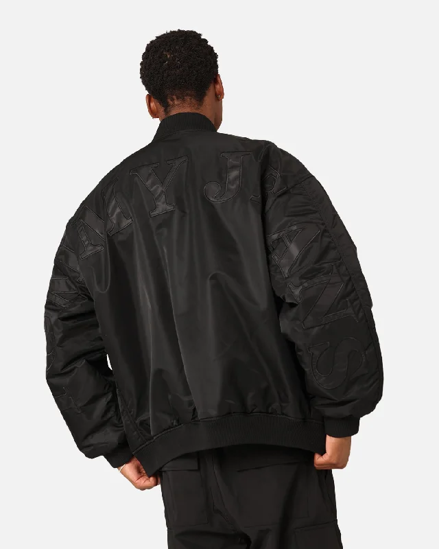 Tommy Jeans Oversized Tonal Appliqué Bomber Jacket Black Nylon Fabric Polyester Fabric Spandex Fabric