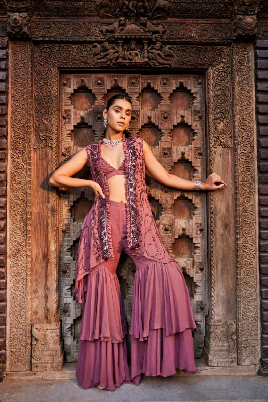 Rose Pink Choli, Jacket And Sharara Set Hoodie Zip-Up Jacket Button-Up Jacket