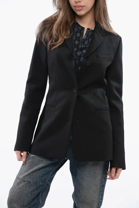 Off-White Solid Color Twill 3 Buttons Blazer Plus Size Women's Coat