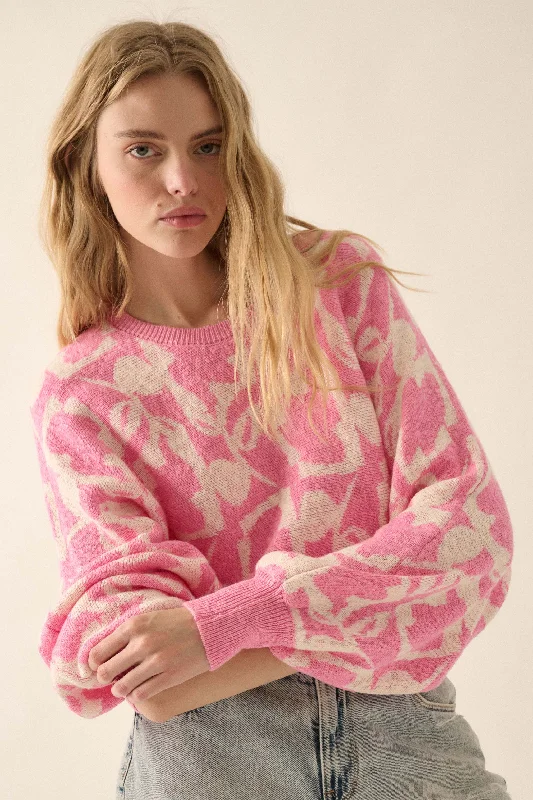 Abstract Garden Floral Jacquard Cropped Sweater Knit Fabric Woven Fabric Fleece Fabric