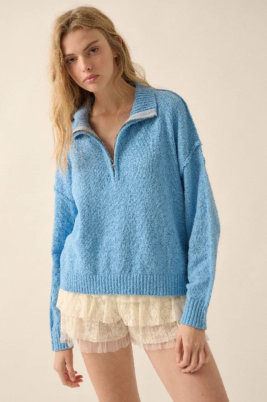 Choose Joy Textured Knit Half-Zip Sweater Wool Fabric Cashmere Fabric Tweed Fabric