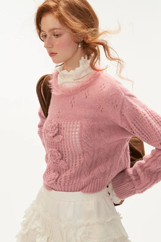 Rose Lace Cable Knit Sweater Slim Fit Regular Fit Oversized