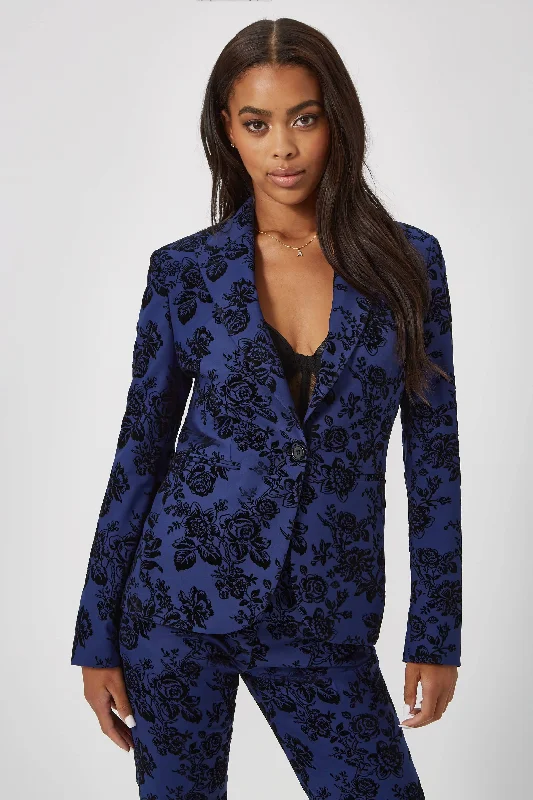 Jackalope Skinny Fit Blue Floral Flocked Jacket Oversized Jacket Tailored Jacket Straight Jacket Jackalope Skinny Fit Blue Floral Flocked Jacket Oversized Jacket Tailored Jacket Straight Jacket