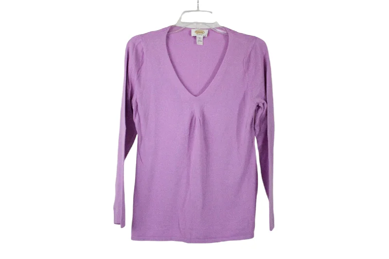 Talbots Purple V-Neck Sweater | M Petite Print Jacquard Patchwork