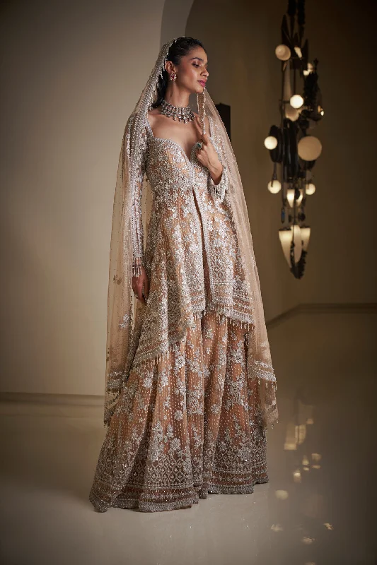 Nude Silver Jacket Sharara Set Jersey Jacket Tulle Jacket Batik Jacket