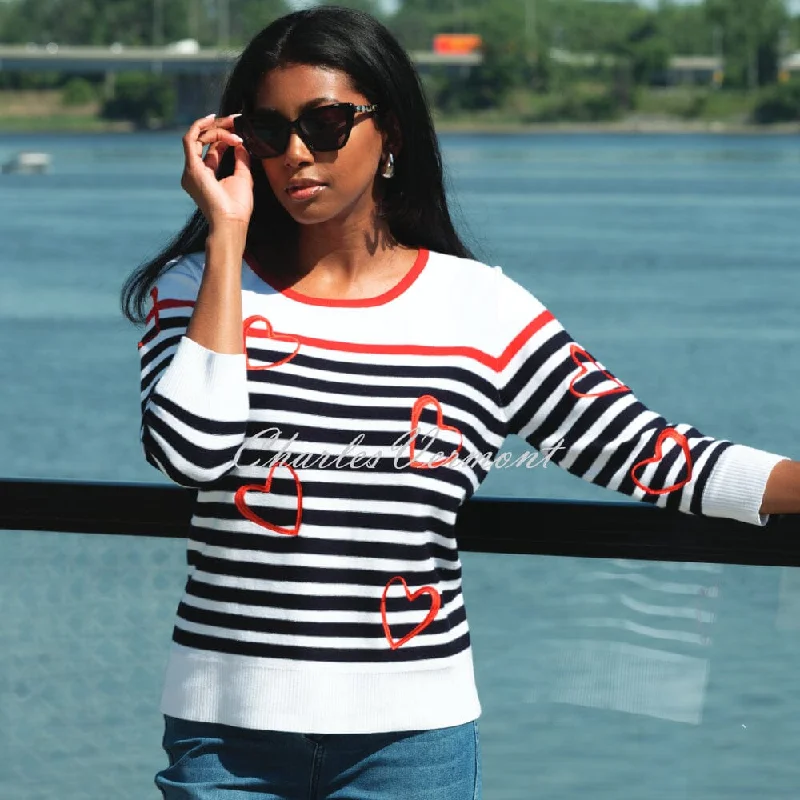 Alison Sheri Striped Heart Sweater - Style A45381 Wool Sweater Cotton Sweater Cashmere Sweater