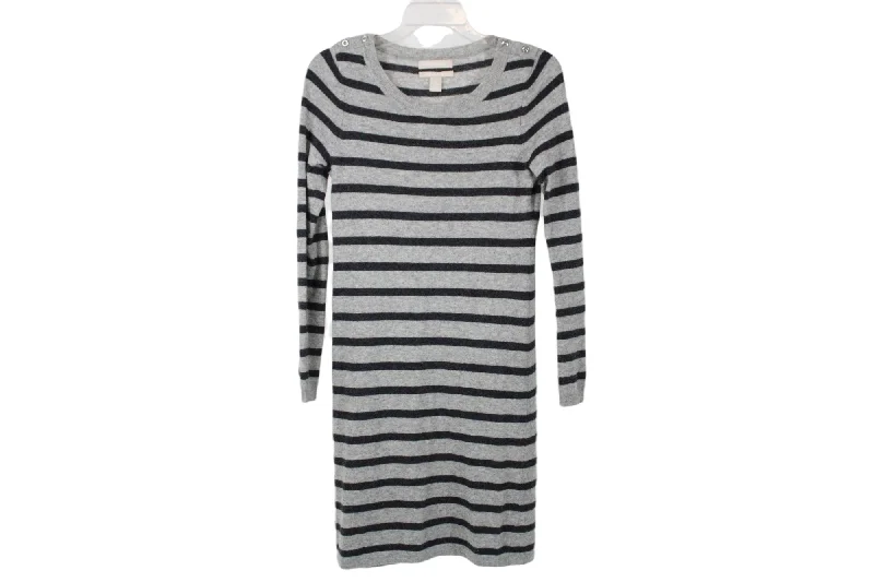 Banana Republic Gray Stripe Sweater Dress | XS Notch Collar Peter Pan Collar Cowl Neck