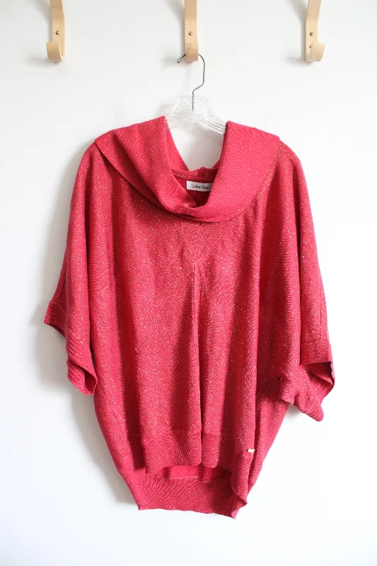 Calvin Klein Red Gold Shimmer Batwing Sleeve Cowl Neck Sweater | XL Thin Thick Dense