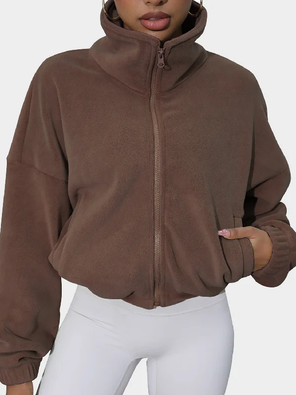 Hazel Blues® |  Drawstring Turtleneck Zip Up Long Sleeve Jacket Nylon Fabric Polyester Fabric Spandex Fabric
