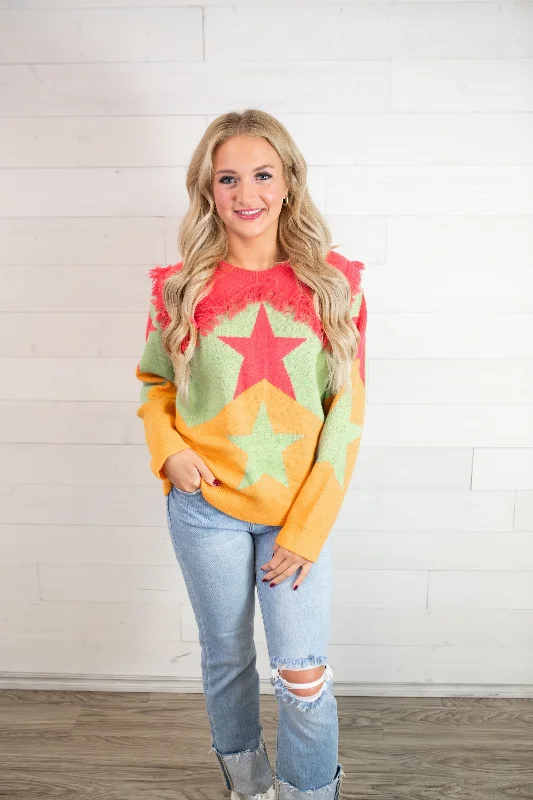 J.nna Multi Colored LS Sweater-Green & Orange Rayon Fabric Velvet Fabric Corduroy Fabric