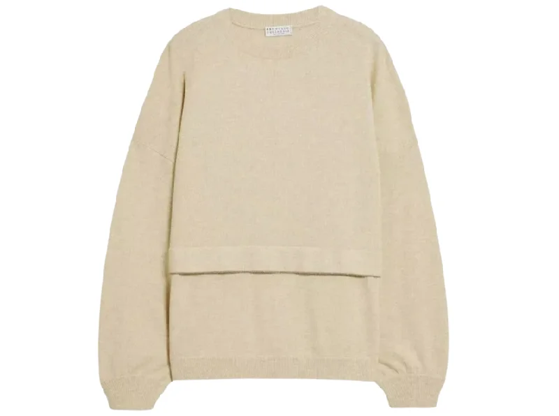 Brunello Cucinelli Cashmere-Silk Sweater w/ Monili Trim Elegant Classic Vintage