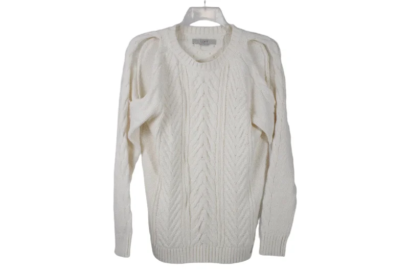 LOFT Cream Knit Cold Shoulder Sweater | M Fitted Loose Oversized