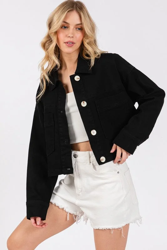 Hazel Blues® | bytos Button Down Cropped Denim Jacket with Patch Pockets Cardigan Sweater Pullover Hazel Blues® | bytos Button Down Cropped Denim Jacket with Patch Pockets Cardigan Sweater Pullover