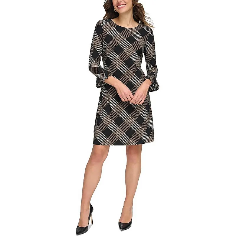 Womens Plaid Above Knee Shift Dress