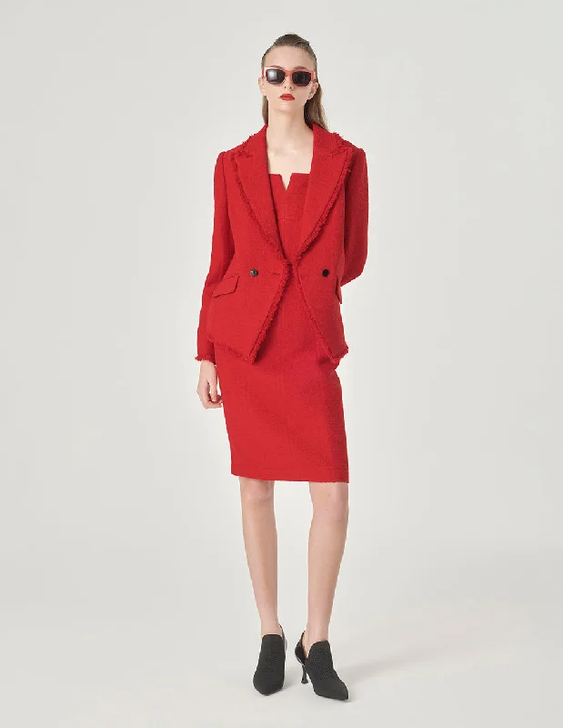 MARYLING Red Lapel Collar Tweed Blazer Women's Business Blazer