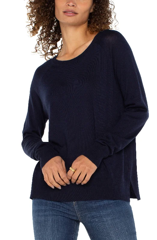 Raglan Sweater in Navy Zippered Front Buttoned Front Snap Front