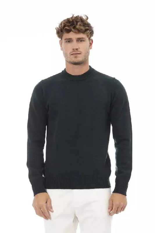 Green Wool Men Sweater Open Front Closed Front Wrap Front