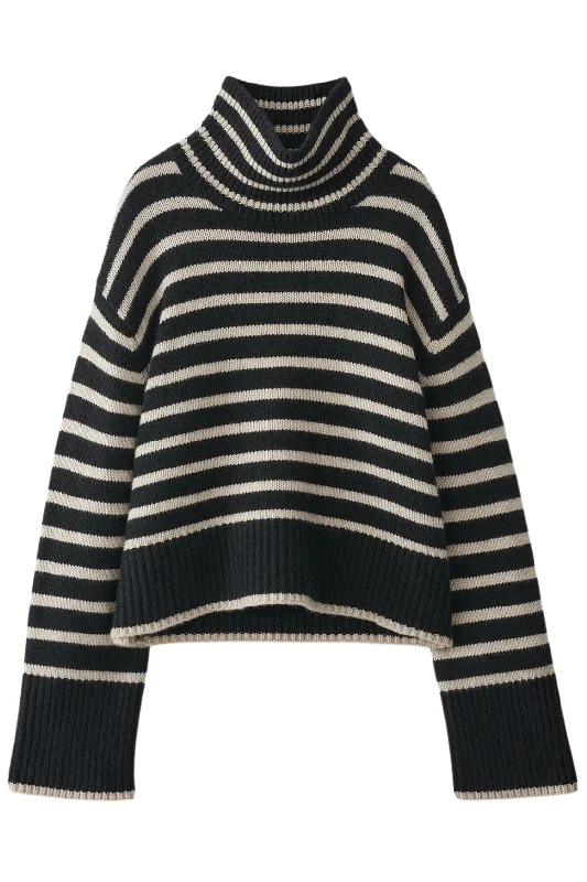 Fleur Sweater | Black/Sand Stripes Plaid Sweater Polka Dot Checkered
