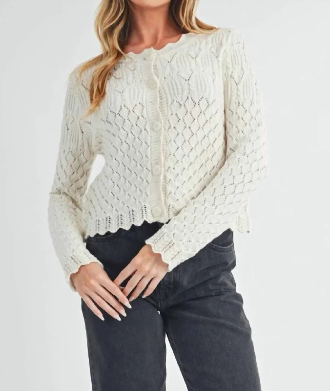 Yvonne Cardigan In Ivory Solid Color Striped Floral Print