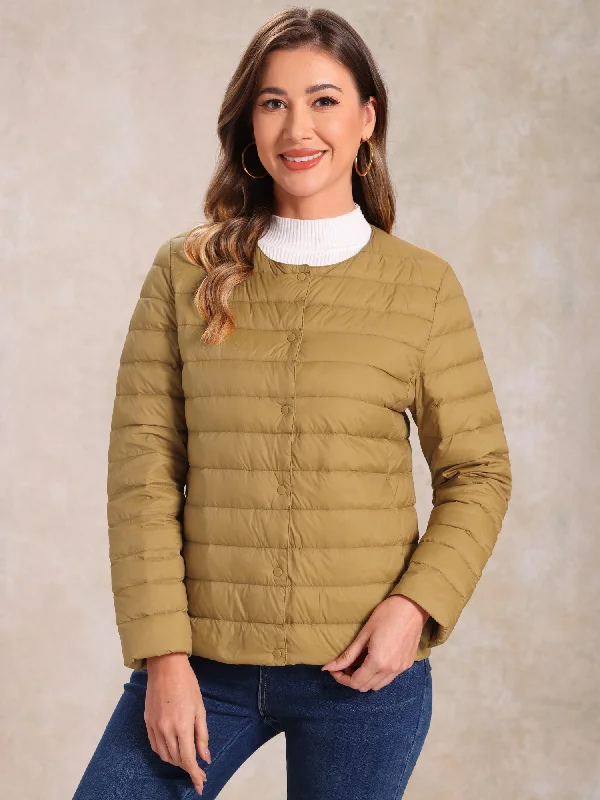 Lightweight Button Down Packable Long Sleeve Puffer Jacket Herringbone Jacket Checkered Jacket Solid Jacket