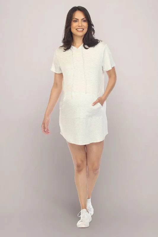 Off White Hooded Short Sleeve Maternity Sweater Dress Slim Fit Regular Fit Oversized