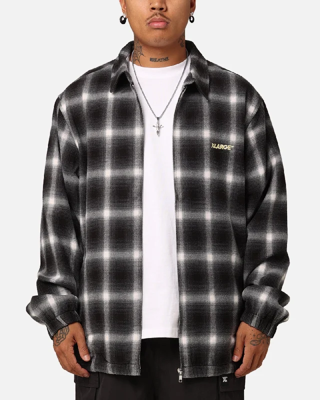 X-Large Source Lined Zip Check Jacket Black Bomber Jacket Anorak Windbreaker