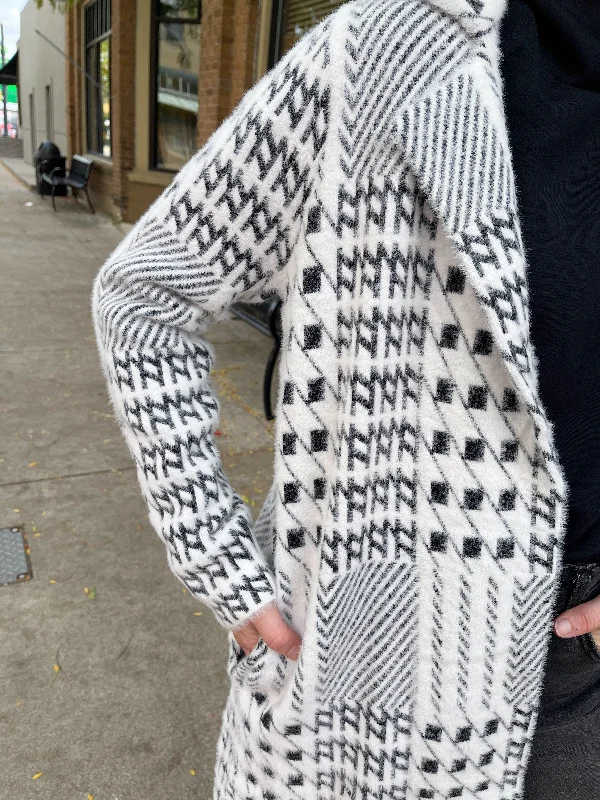 Coatigan Sweater Mixed Plaid Terry Blend Velvet Blend Canvas Blend