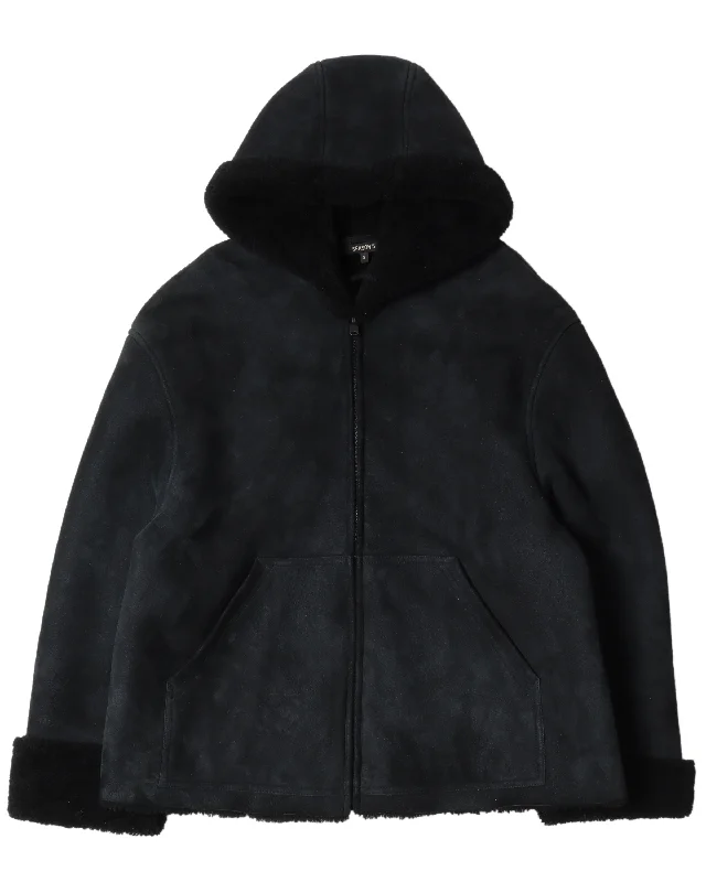 Season 5 Short Shearling Leather Jacket Welt Pockets Slit Pockets Flap Pockets