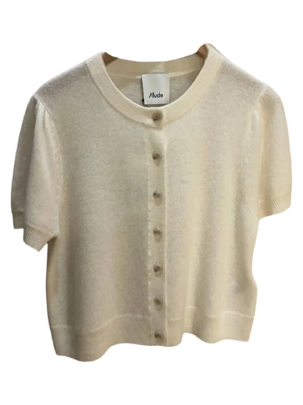 Women's Short Sleeve Cardigan In Fleur De Sel Spandex Rayon Corduroy