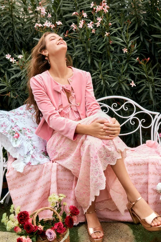 Alice Velvet Bow Jacket in Pink Bomber Jacket Anorak Windbreaker