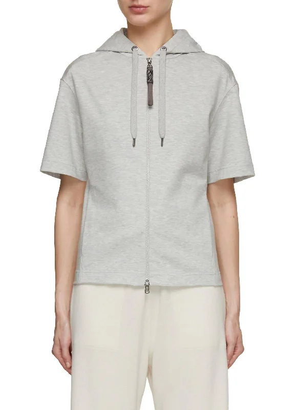 Cardigan Activewear Top In Light Grey Nylon Fabric Polyester Fabric Spandex Fabric