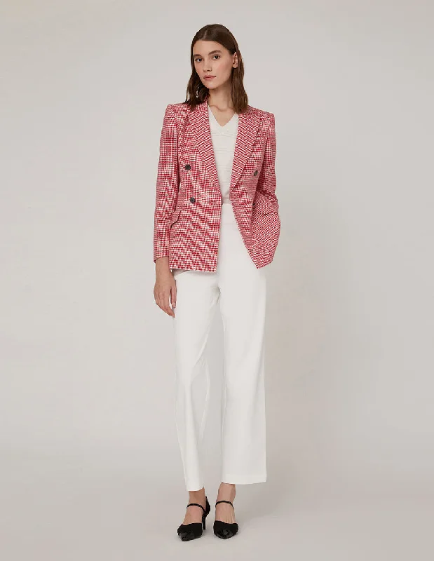 MARYLING Houndstooth Peak Lapel Double-Breasted Blazer Women's Travel Jacket