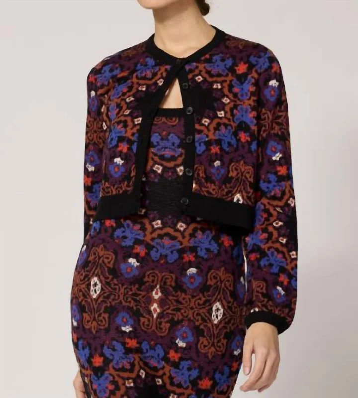 Marybeth Sweater Cardigan In Venezia Print Boxy Cardigan Fitted Cardigan A-Line