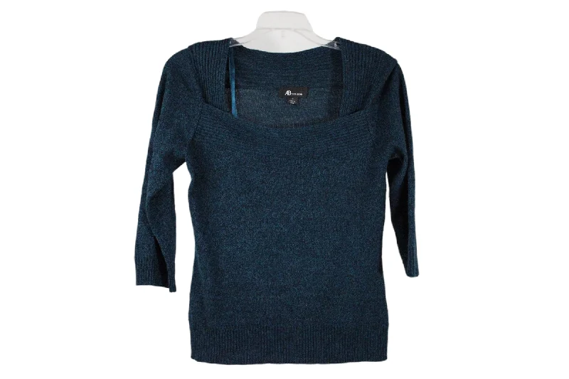 AB Studio Blue Knit Sweater | S Satin Blend Silk Blend Wool Blend
