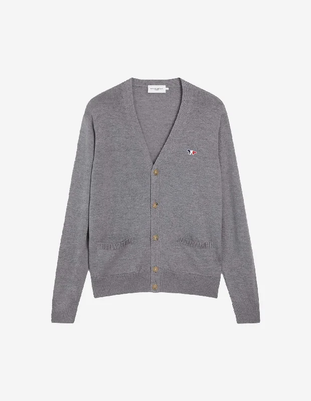 Unisex Tricolor Fox Patch Classic Cardigan Grey Melange Terry Blend Velvet Blend Canvas Blend
