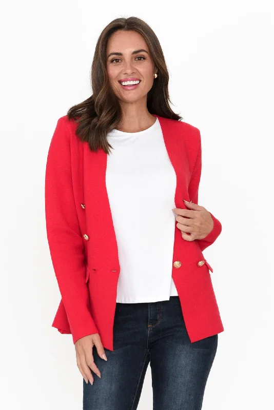 Beverly Red Knit Blazer Cardigan Slim Fit Regular Fit Oversized