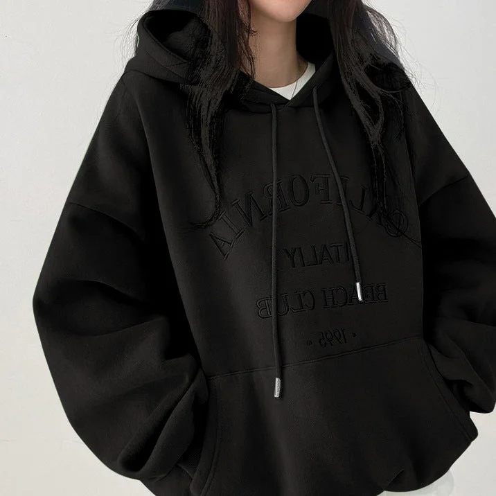 IKEARLAXKorean hooded sweater women's Korean version of street velvet casual versatile 2025n thin tide embroidery letters spring autumn winter tide brand Casual Formal Business