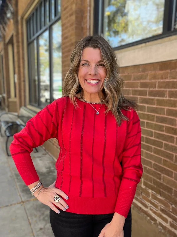 Dolman Sweater Tango Red Striped Floral Plaid
