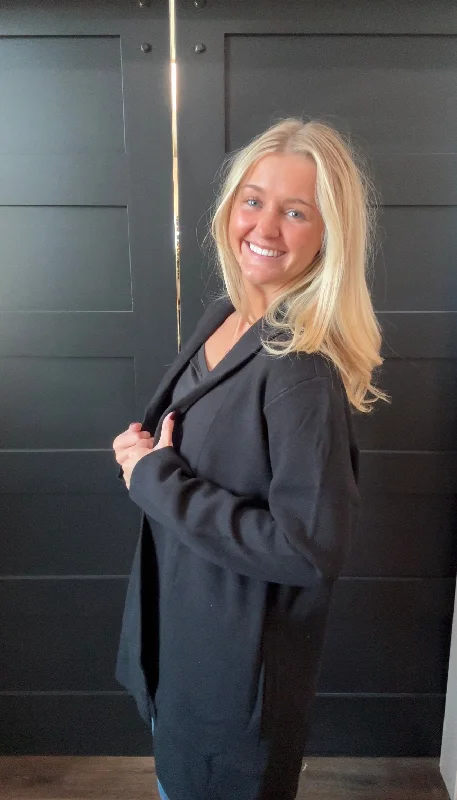 Coatigan Sweater Black Cashmere Blend Cotton Blend Poly Blend