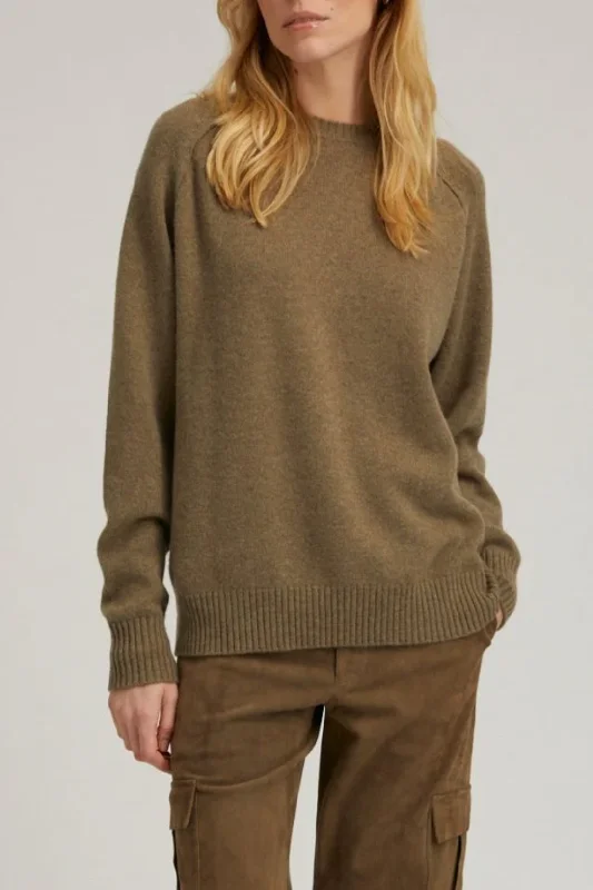 Cashmere Boyfriend Sweater | Olive Denim Fabric Leather Fabric Suede Fabric