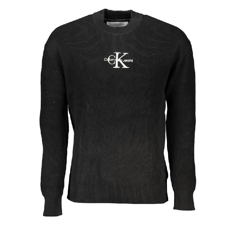 Sleek Cotton Crew Neck Sweater With Contrast Details Wool Fabric Cashmere Fabric Tweed Fabric