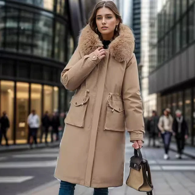 Parka Women's Overknee Long Cotton Coat Jacket Trench Coat + Lightweight Windproof Parka Coat