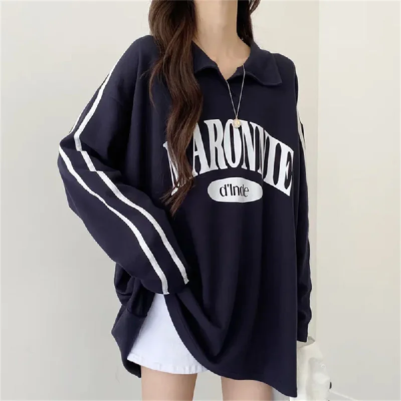 IKEARLAXManufacturer 3-color 2025n retro sweater women's spring and autumn Korean version cotton-containing loose polo large lapel cover head Thin Thick Dense