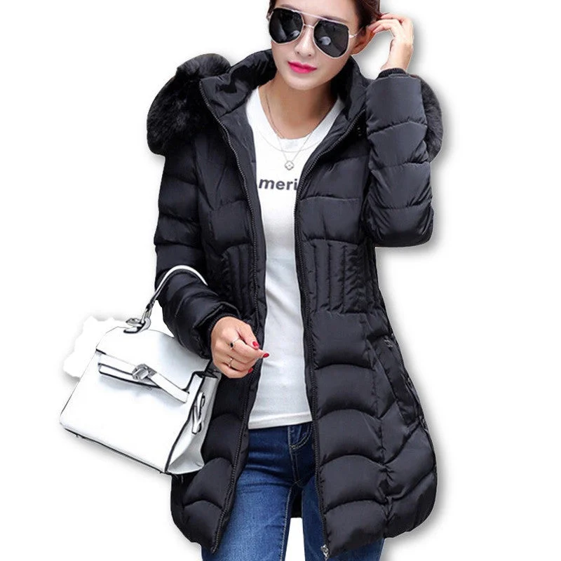 Plus Size Arrive Warm Down & Parkas Long Sleeve Button Zipper Long Style Outwear Thick Winter Jacket Women Coat Mid-Length Padded Parka