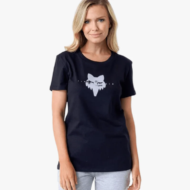 Fox Womens Inorganic Short Sleeve Tee Black Wool Fabric Cashmere Fabric Tweed Fabric