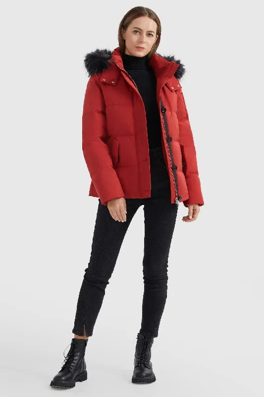 Fur Trim Hood Windproof Down Parka with Stand Collar Padded Snowproof Parka Coat