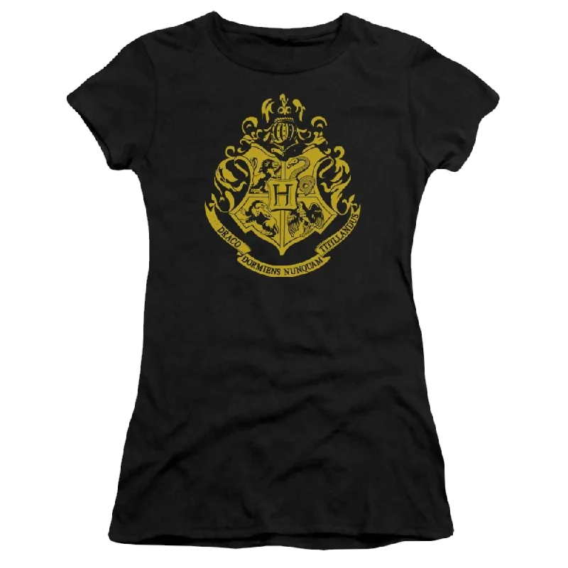 Harry Potter Hogwarts Crest Juniors T-Shirt Spandex Blend Rayon Blend Denim Blend