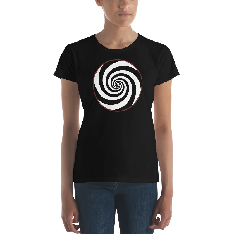 Hypnotic Hypnosis Spiral Swirl Illusion Twilight Zone Women's Short Sleeve Babydoll T-shirt Satin Blend Silk Blend Wool Blend Hypnotic Hypnosis Spiral Swirl Illusion Twilight Zone Women's Short Sleeve Babydoll T-shirt Satin Blend Silk Blend Wool Blend